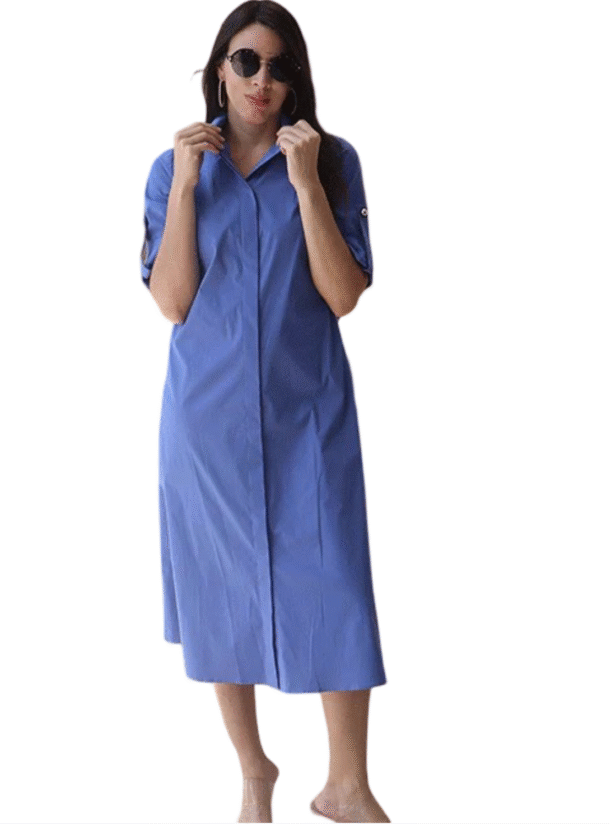 Marilyn's Flattering Midi Short Sleeve Button Down Front Dress